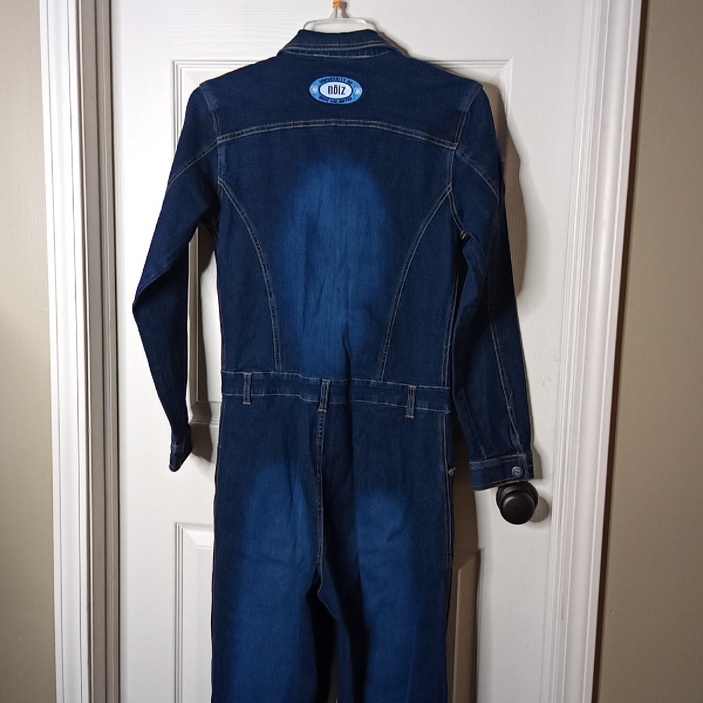 Y2K Throwback-Baby Noiz Denim Stretch Jean Jumpsuit "Chicago" Patchwork Sz XL - Picture 11 of 12